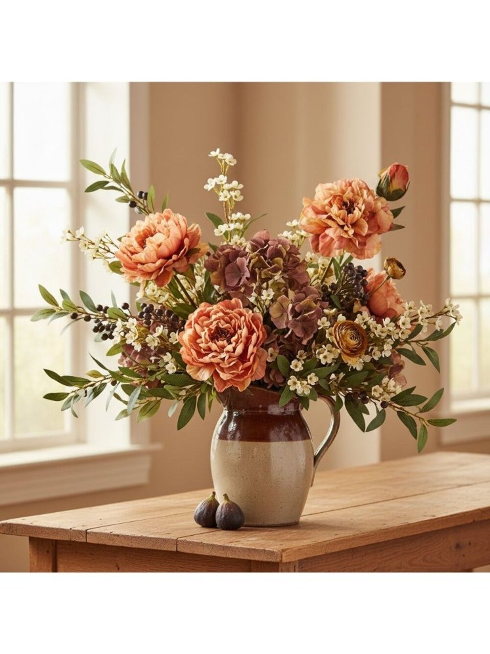 Peach Coral Faux Peony Stem 18 Inch Artificial Silk Flower 6 Inch Bloom Closed B - Picture 5 of 12